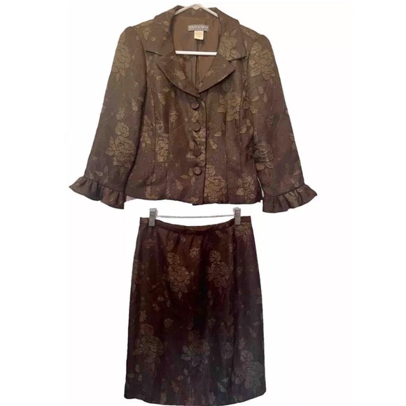 Vintage Maggy London Floral Two Piece Suit Skirt Size 4P - Picture 1 of 6